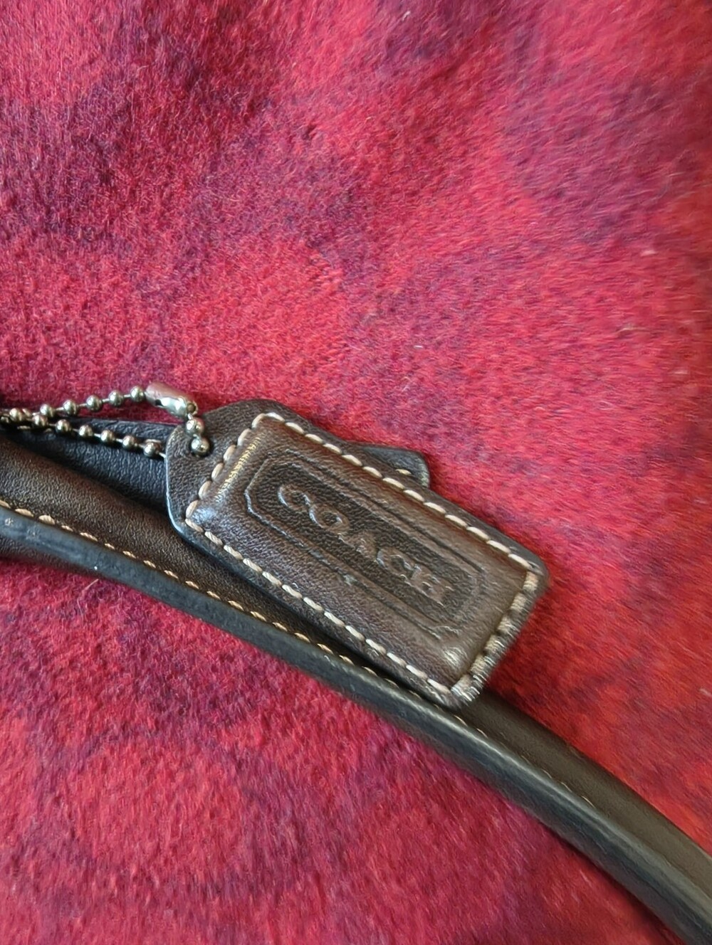 Coach Hamptons Weekend Signature Suede Tote Bag Red Brown Leather Excellent Cond - Picture 11 of 15